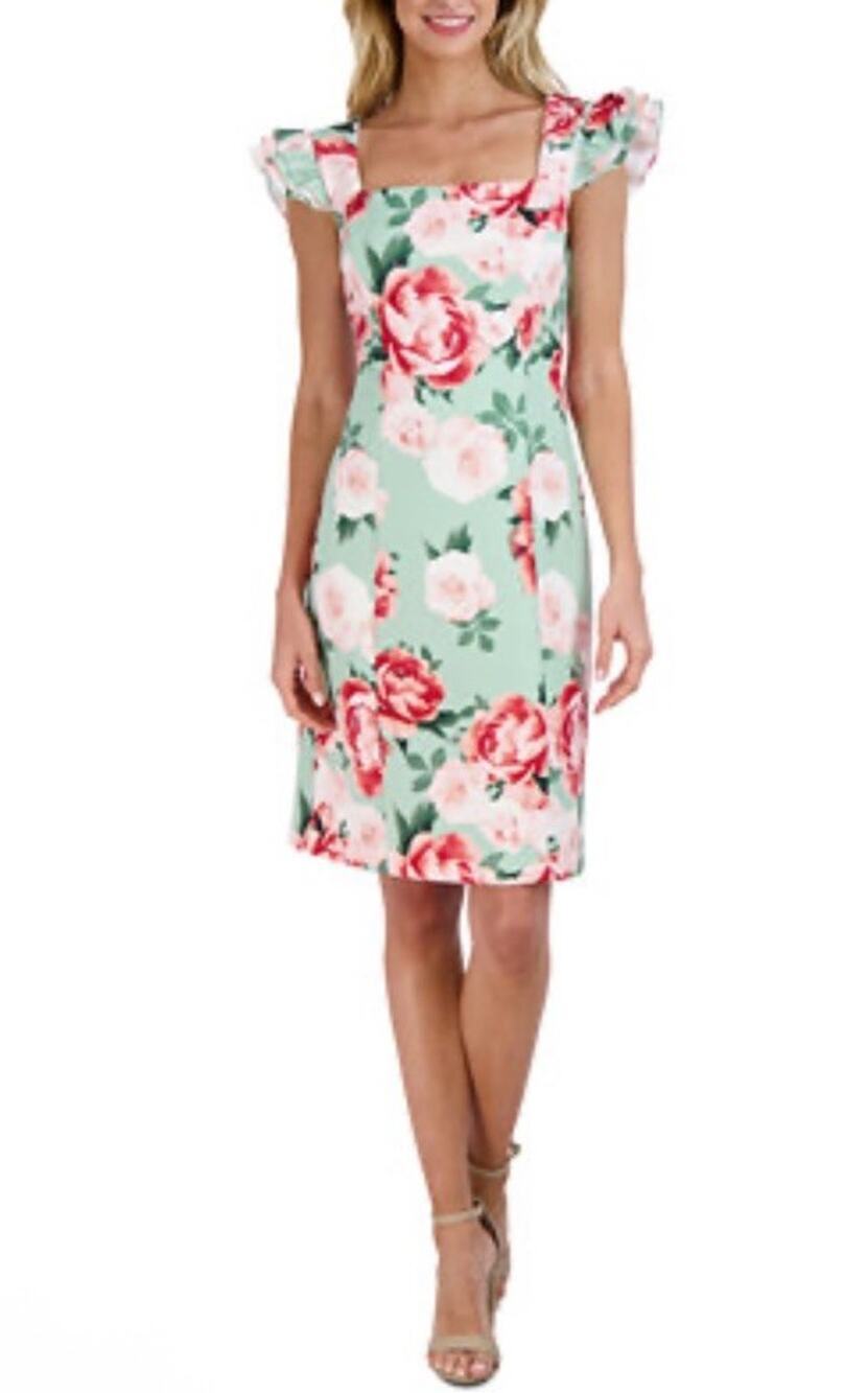 Donna Ricco New York Lined Womens Teal/Pink Flowers Sleeveless Dress Size 16 NWT